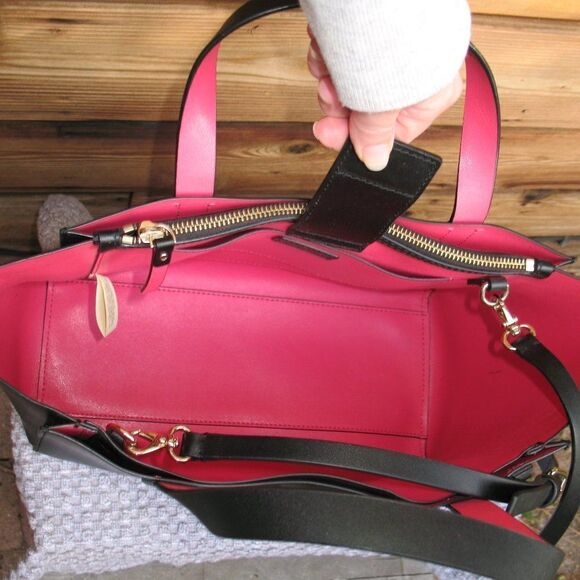 Kate Spade Black Sweetheart Pink Kyra Arbour Hill Leather Tote - Picture 13 of 16